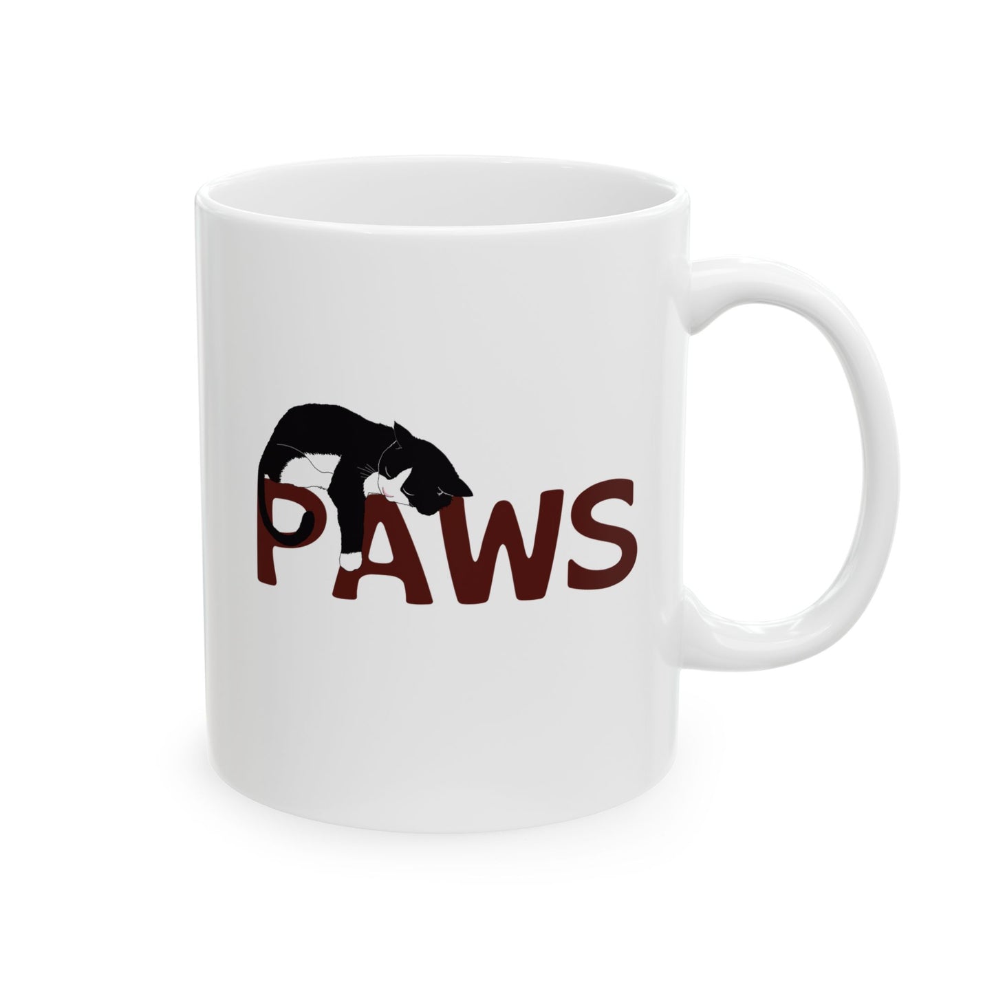 "PAWS Tuxedo Cat Mug – Purrfection in Progress"