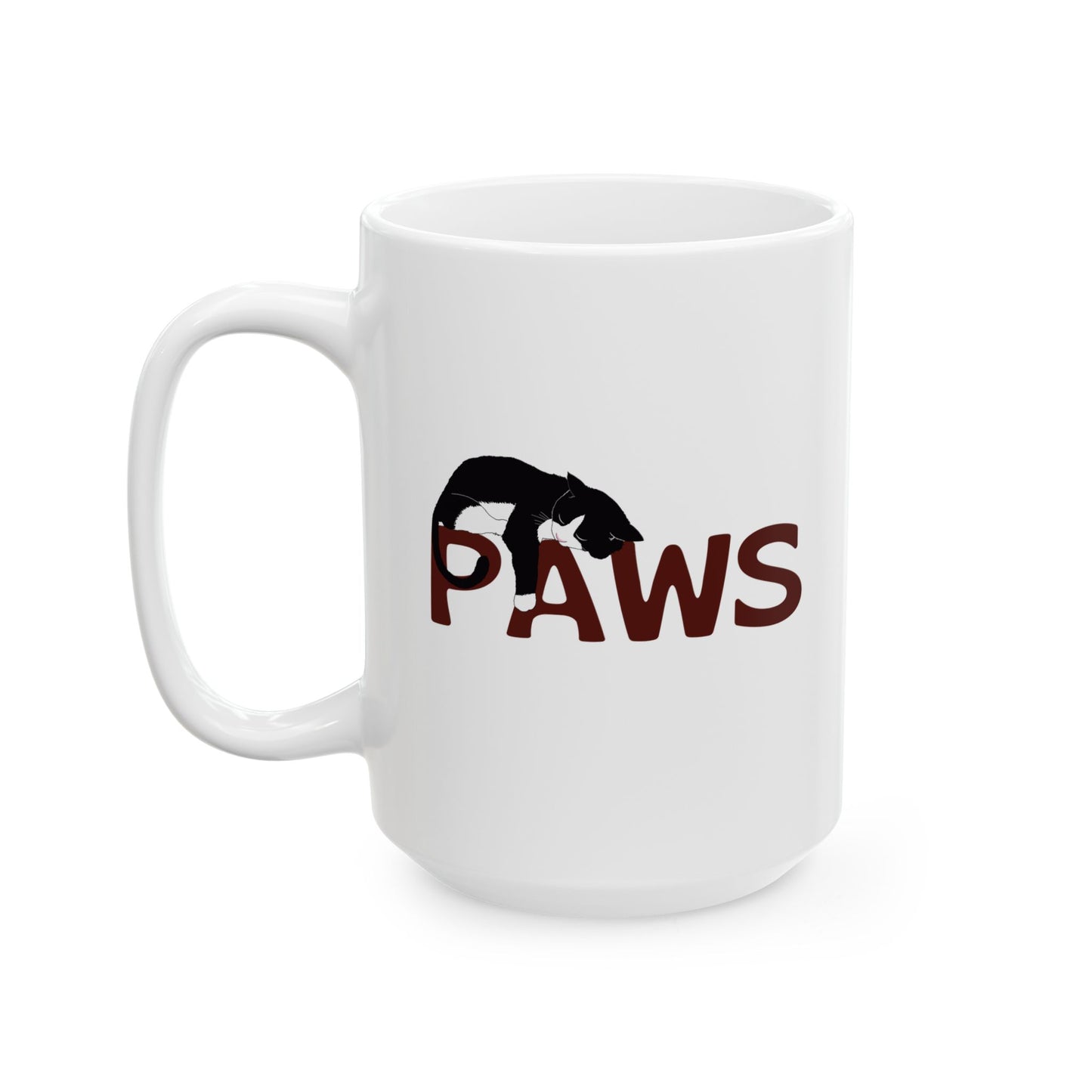 "PAWS Tuxedo Cat Mug – Purrfection in Progress"