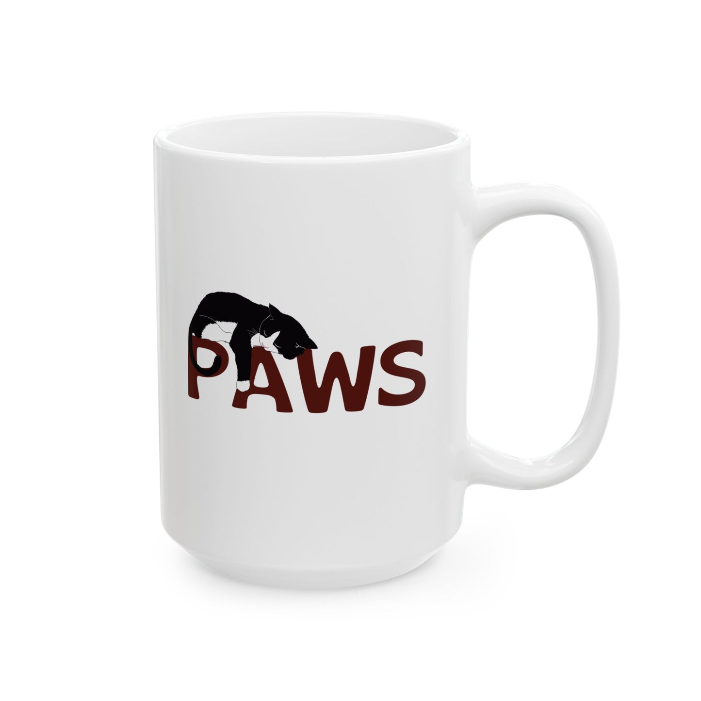 "PAWS Tuxedo Cat Mug – Purrfection in Progress"