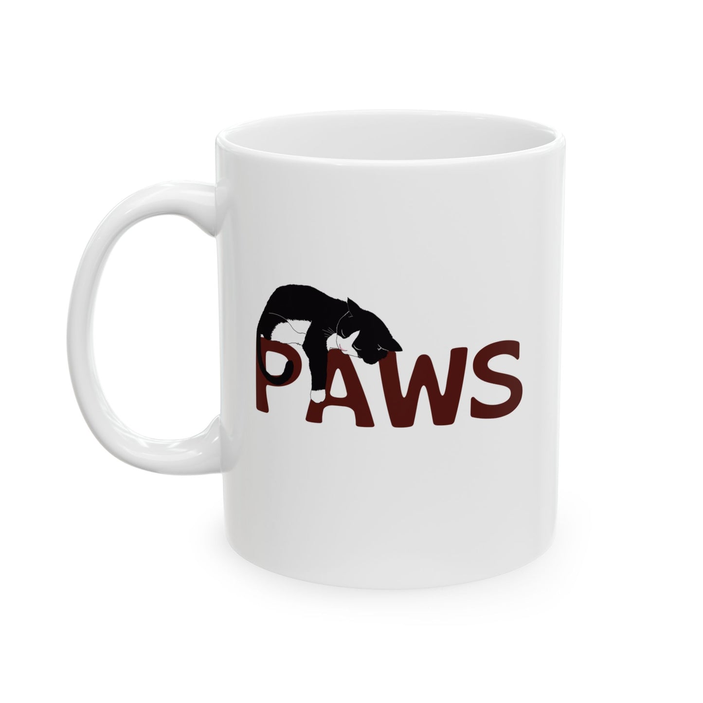 "PAWS Tuxedo Cat Mug – Purrfection in Progress"