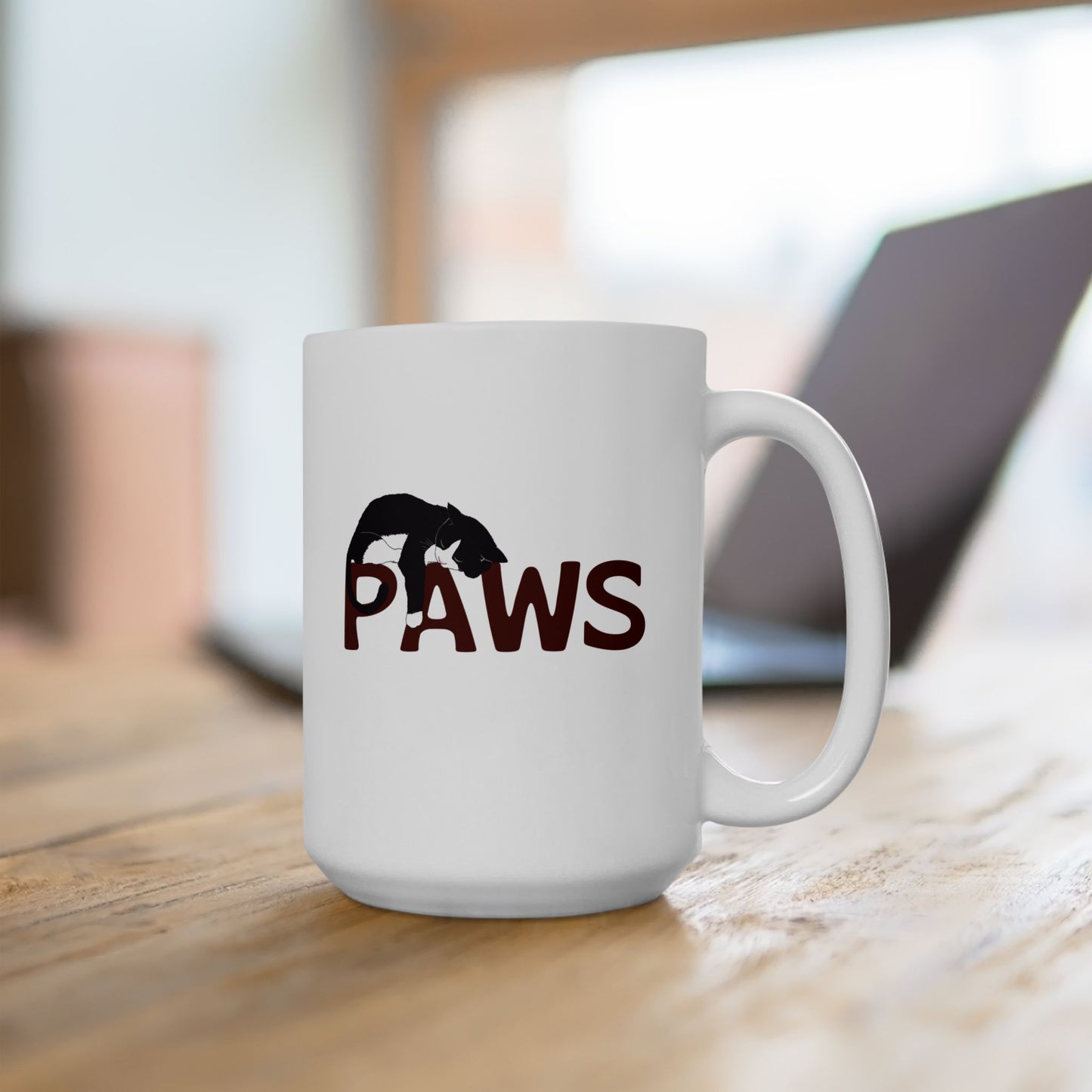 "PAWS Tuxedo Cat Mug – Purrfection in Progress"