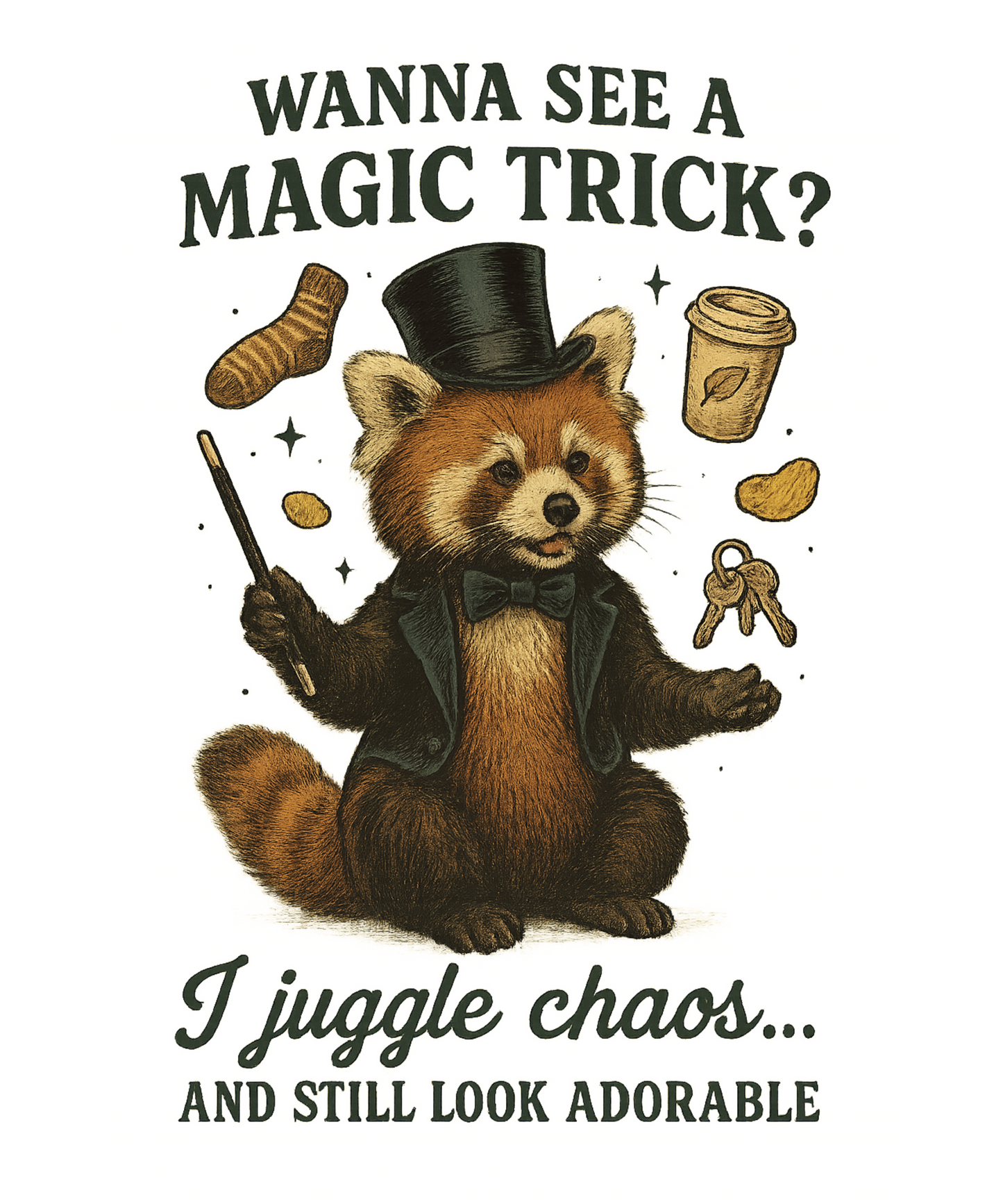 “Wanna See a Magic Trick? I Juggle Chaos… and Still Look Adorable” – Vintage Red Panda T-Shirt