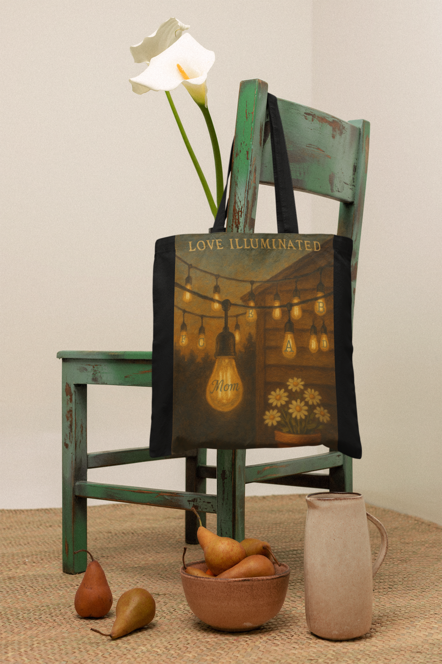 “Love Illuminated” – Vintage-Style Personalized Tote Bag for Mom