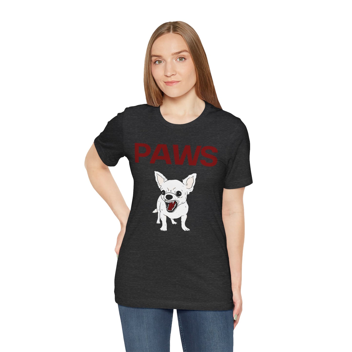 PAWS | Funny Chihuahua Attack T-Shirt | Fierce Tiny Dog Meme Tee Jaws-Inspired Vintage Graphic