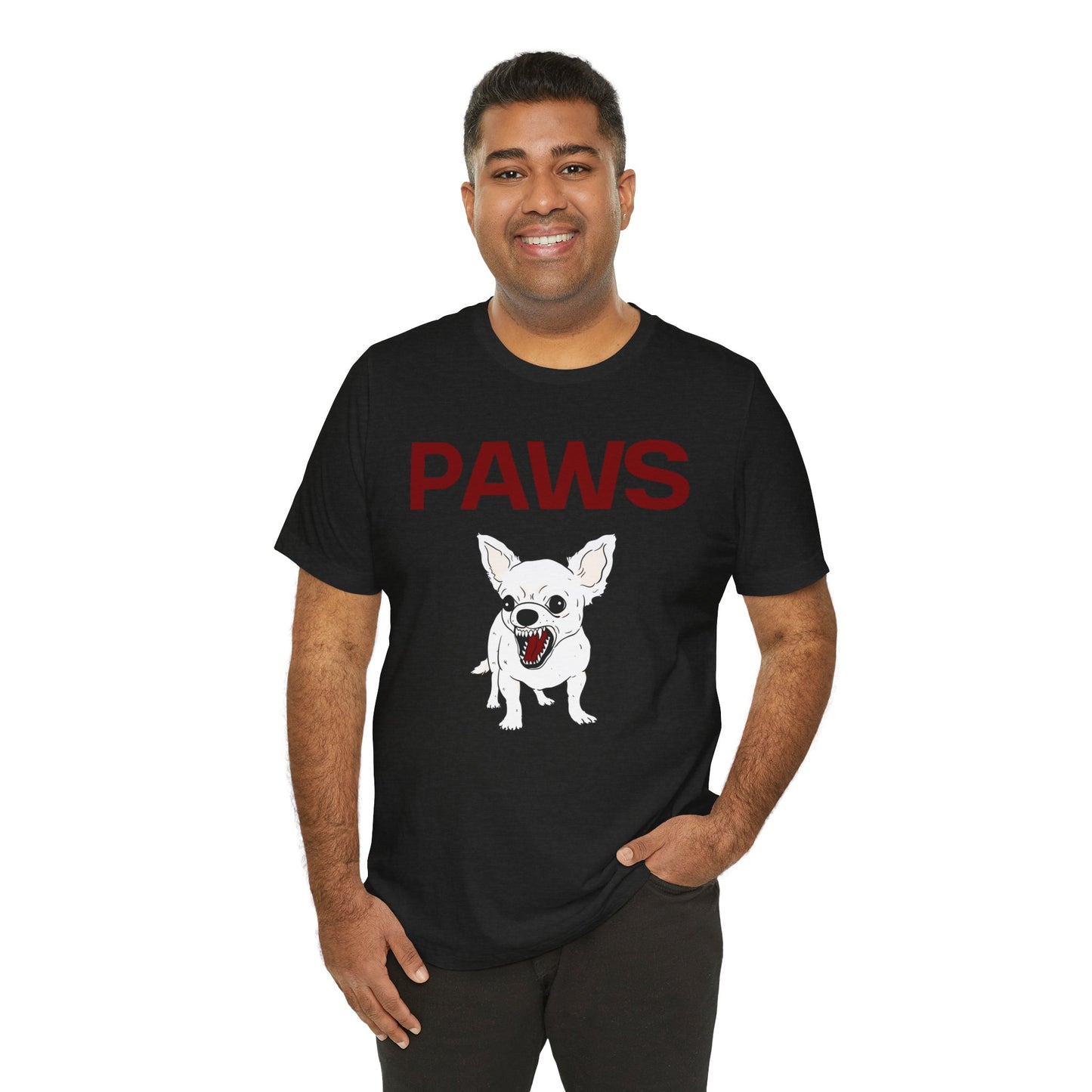 PAWS | Funny Chihuahua Attack T-Shirt | Fierce Tiny Dog Meme Tee Jaws-Inspired Vintage Graphic