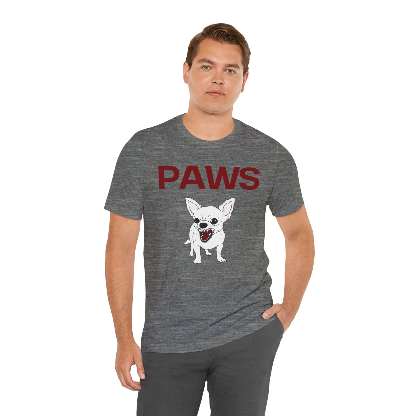 PAWS | Funny Chihuahua Attack T-Shirt | Fierce Tiny Dog Meme Tee Jaws-Inspired Vintage Graphic