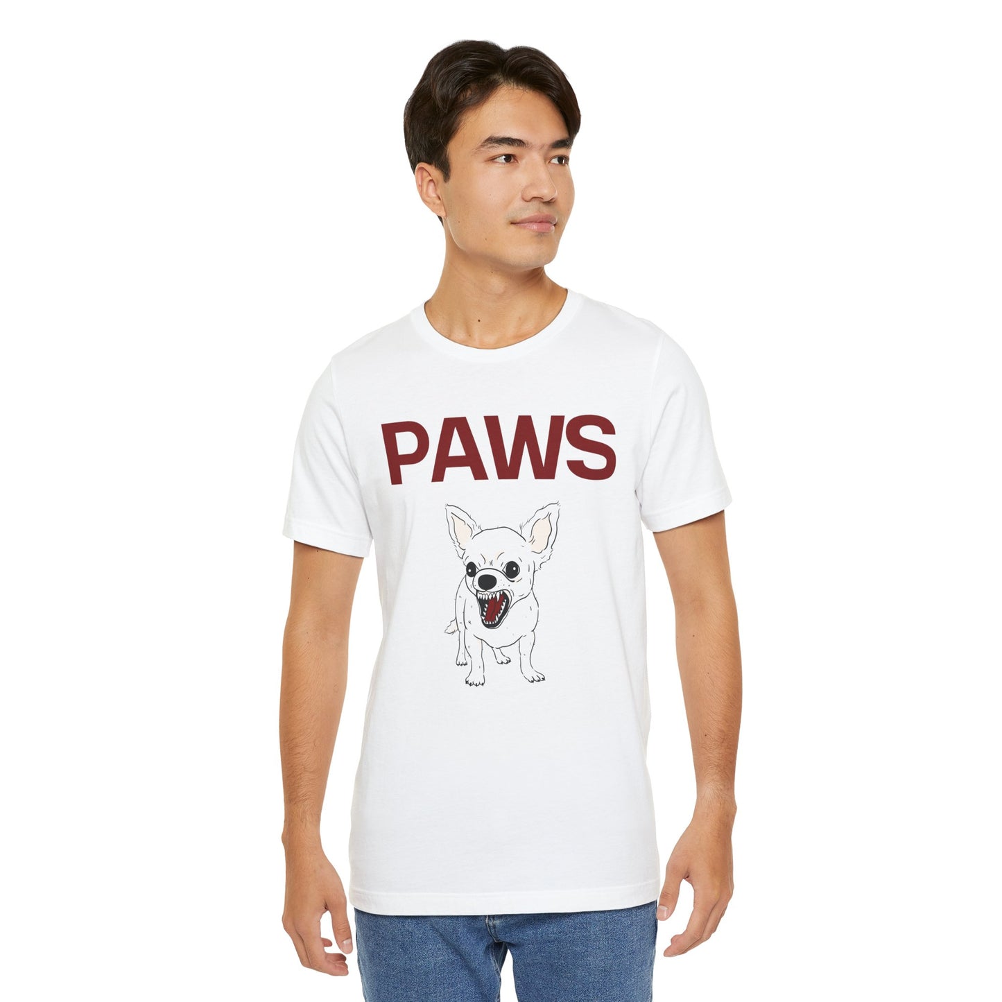 PAWS | Funny Chihuahua Attack T-Shirt | Fierce Tiny Dog Meme Tee Jaws-Inspired Vintage Graphic