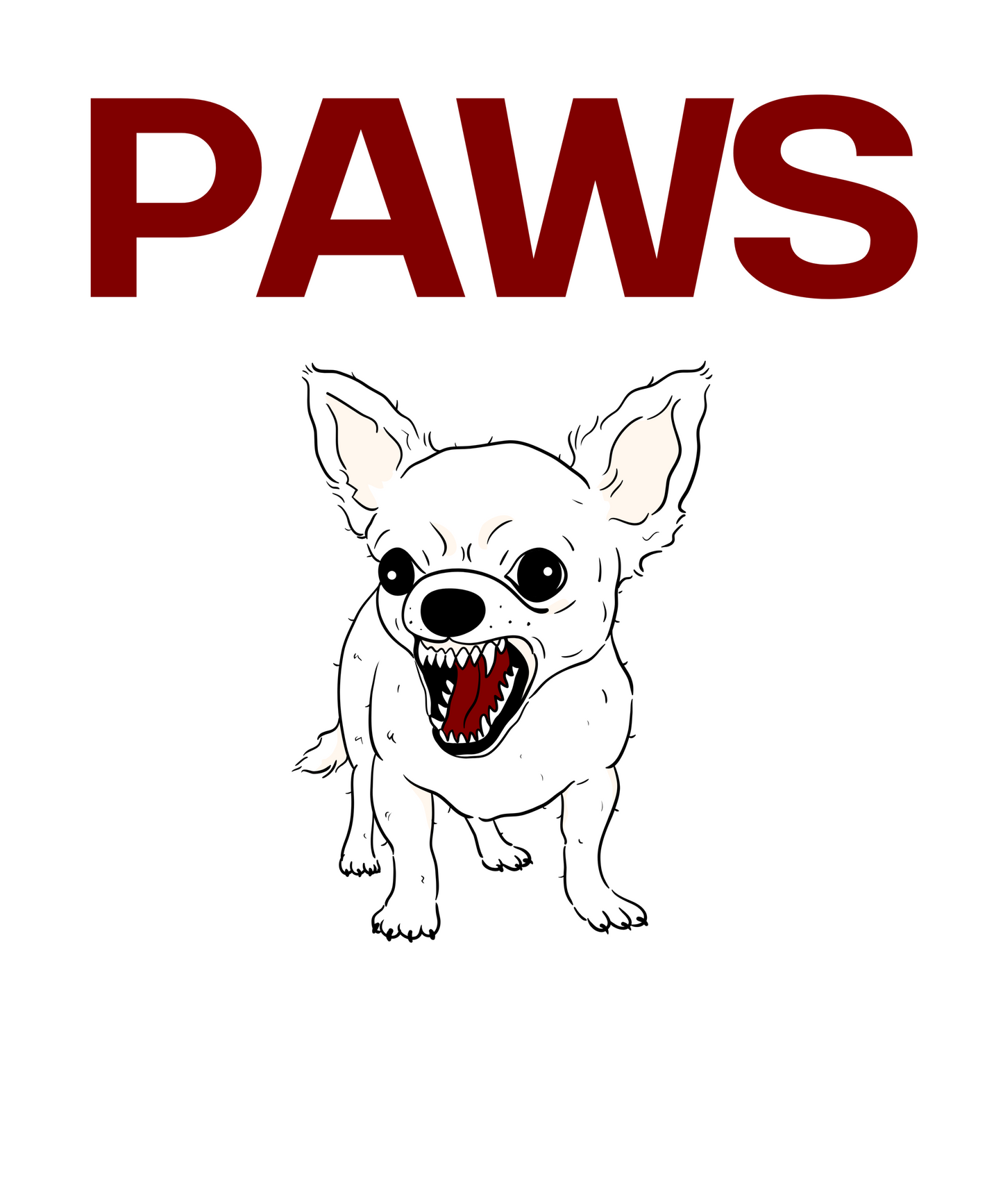 PAWS | Funny Chihuahua Attack T-Shirt | Fierce Tiny Dog Meme Tee Jaws-Inspired Vintage Graphic