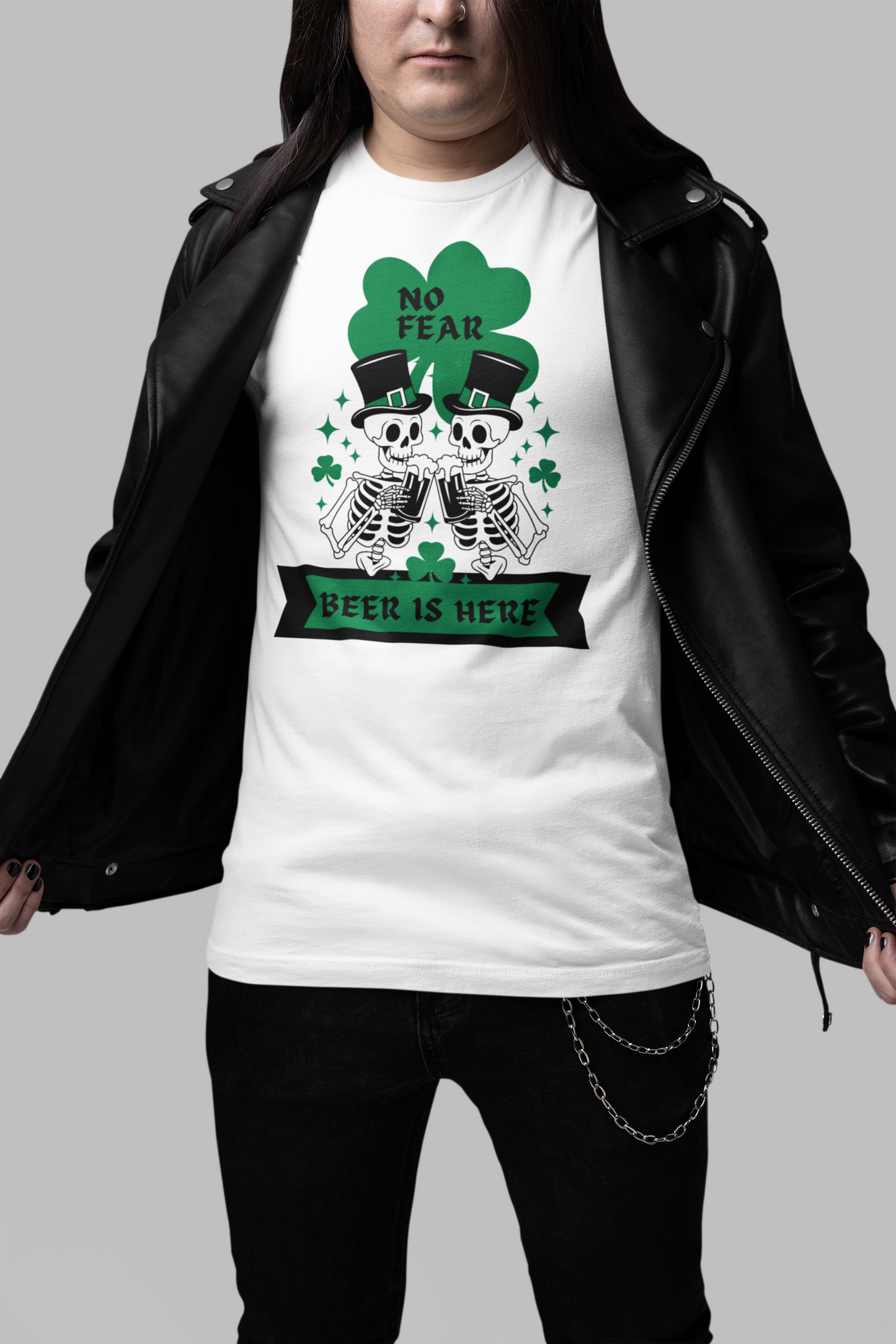 St. Patrick's Day "No Fear, Beer Is Here" Skeletons Tee - Bella Canva Unisex Jersey Short Sleeve Shirt